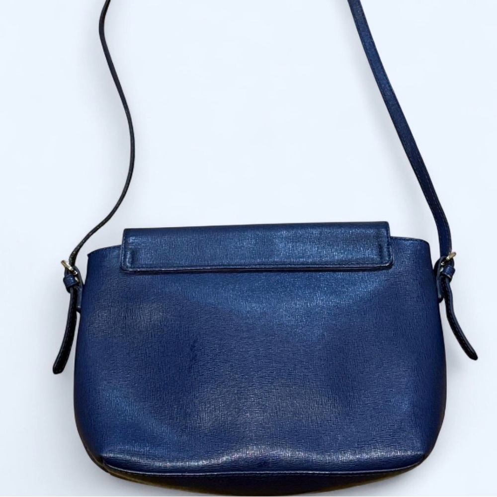 Furla Appaloosa Pebbled Leather Crossbody Purse in Blue with Silver Hardware - Picture 6 of 8